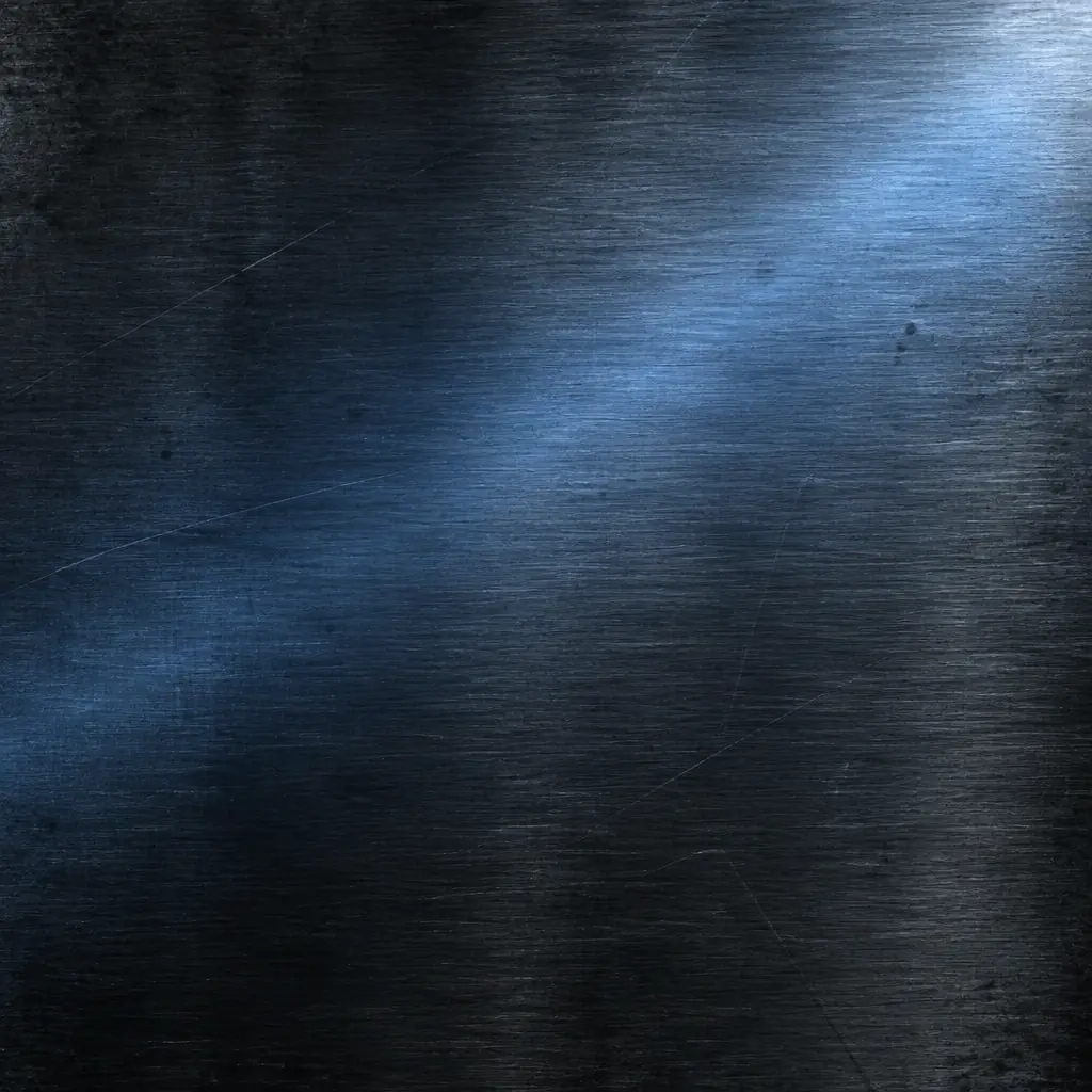 Brushed dark steel surface with a soft blue gradient light sweeping across it, subtle grain, low contrast, atmospheric industrial texture