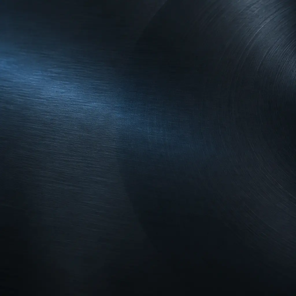 Dark anodised aluminium panel with fine machining marks and a faint blueprint-blue light reflection, low contrast, atmospheric technical texture