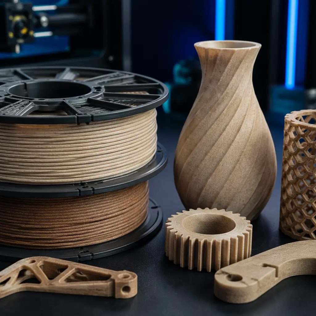 Energy-efficient enclosed 3D printer in modern laboratory setting with power monitoring display, clean workspace, LED indicators