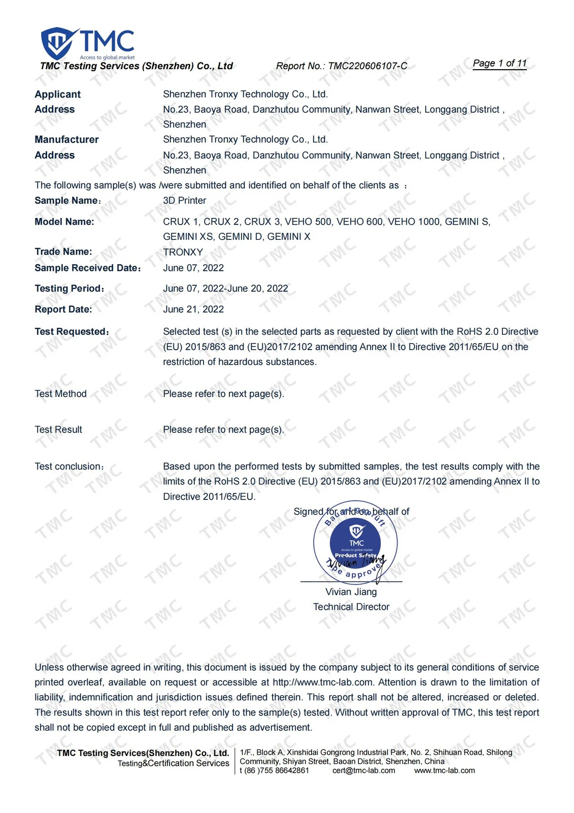 RoHS compliance report scan — EU 2015/863