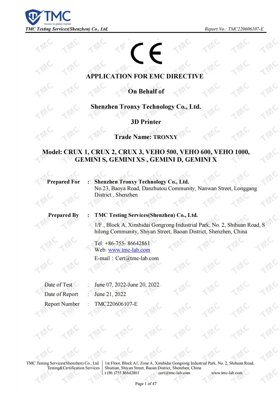 CE (EMC) test application — report 