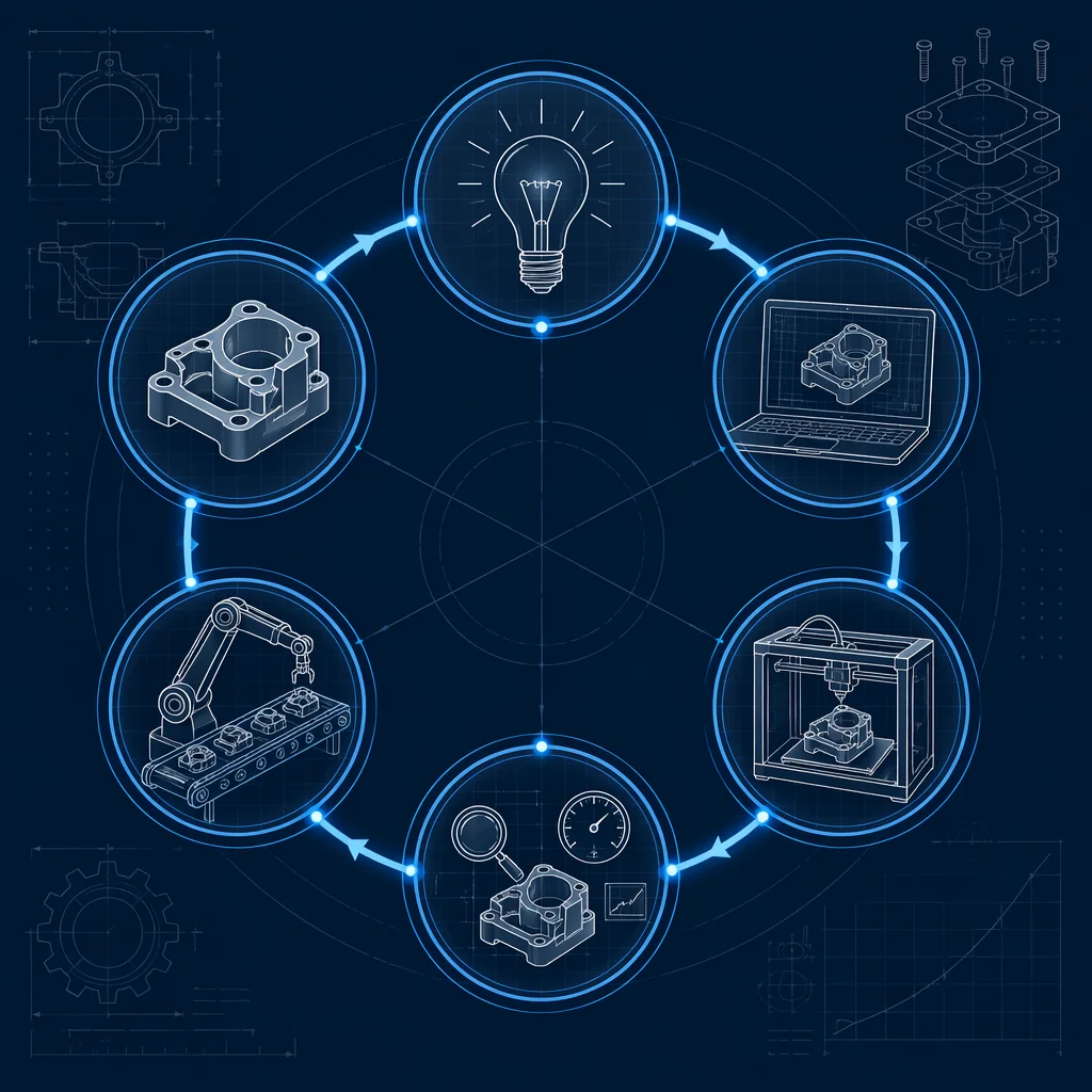 Product development process flow from concept through prototyping to production