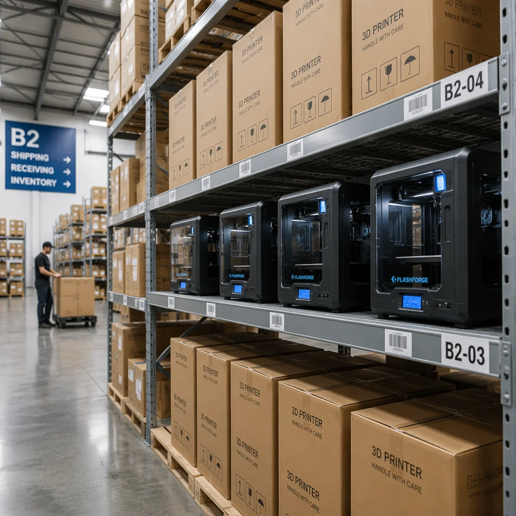Machines on pallets at the distribution warehouse